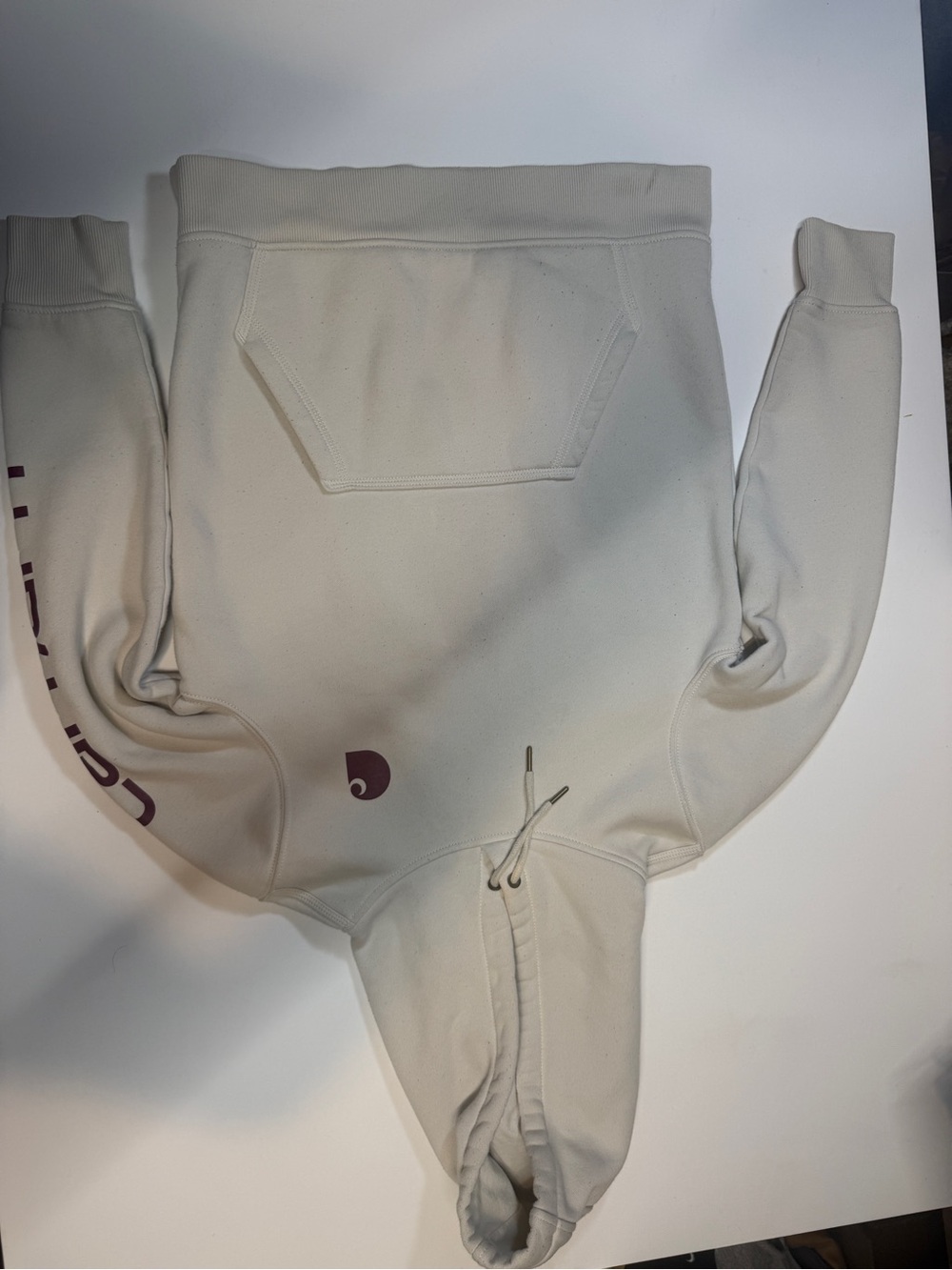 Carhartt Kids Cream Hoodie with Maroon Logo‎